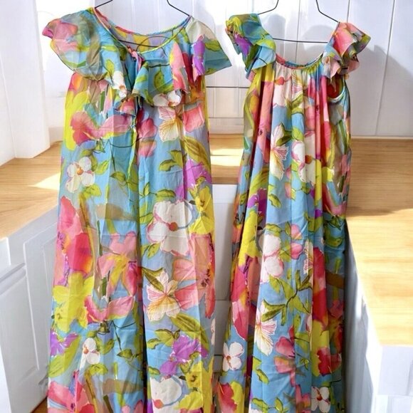 Peignoir Set Floral Miss Elaine 60s Dress Gown Robe Hawaiian Maxi Vintage Rare S - Picture 6 of 11